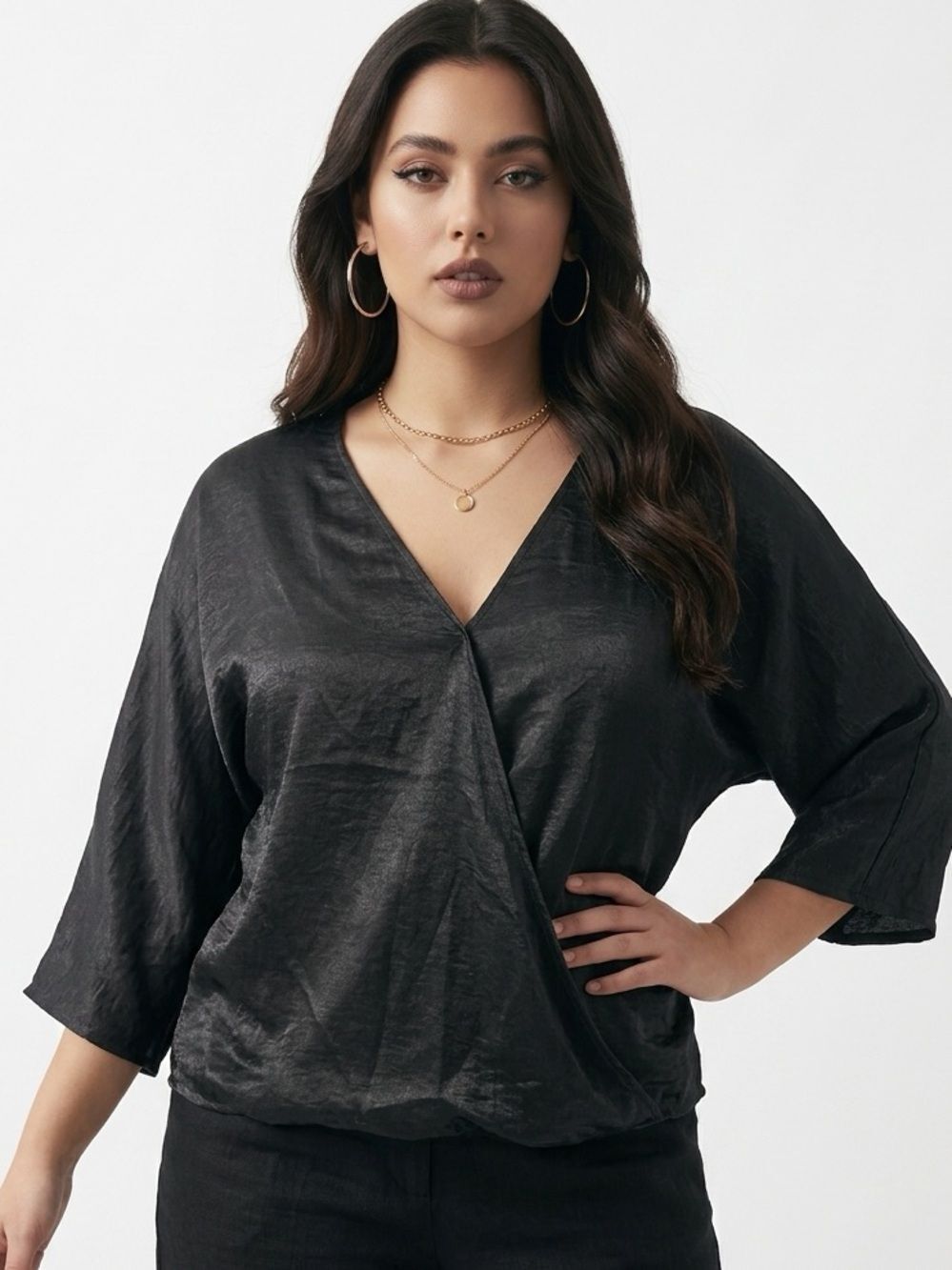 H.I.P | Wrap Front 3/4 Sleeve Silky Top Size XL
